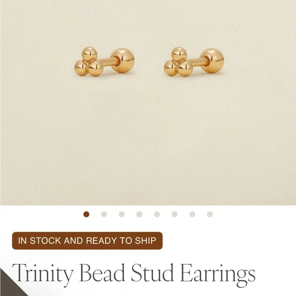 Made By Mary Trinity Bead Stud Earrings Gold Flat Back - Picture 2 of 3